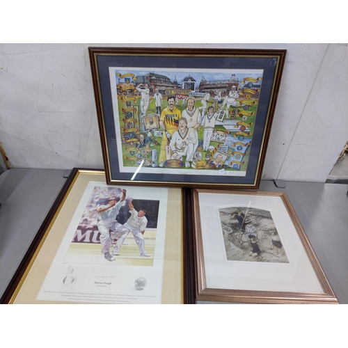 38 - Cricket related pictures to include a signed Darren Gough limited edition print and others together ... 