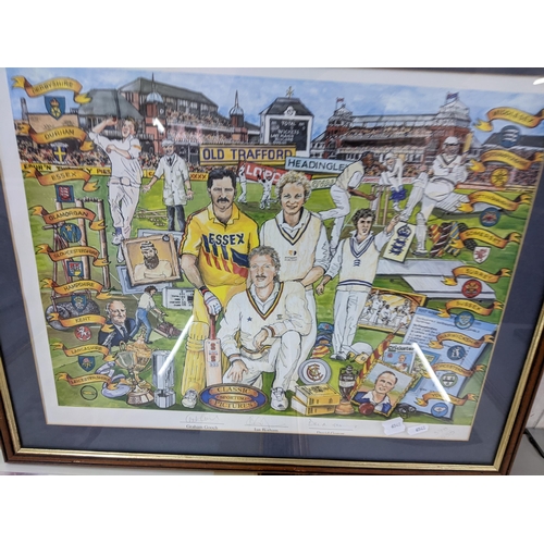 38 - Cricket related pictures to include a signed Darren Gough limited edition print and others together ... 