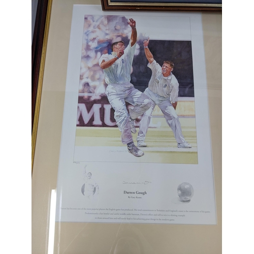 38 - Cricket related pictures to include a signed Darren Gough limited edition print and others together ... 