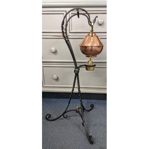 39 - An Arts & Crafts Behnam & Froud copper and wrought iron spirit kettle on stand with burner
Location:... 