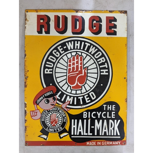 5 - A late 20th century 'Rudge-Whitworth Limited' enamel advertising sign 61cm h x 46cm w Location:SL