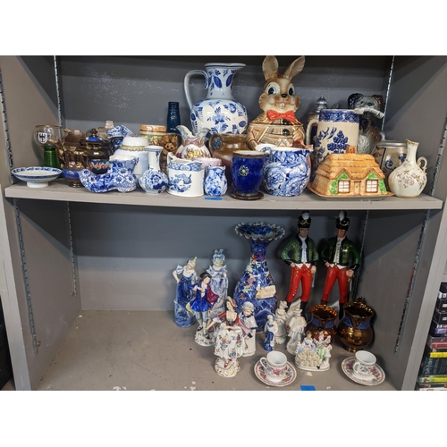 88 - A mixed lot to include a pair of Sitzendorf figurines, Doulton stoneware vase, teapots, Japanese Ima... 