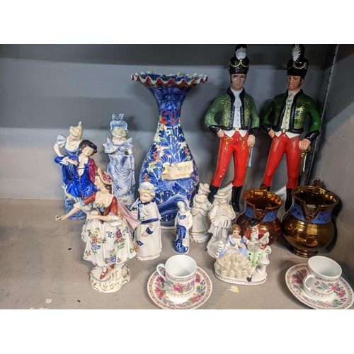 88 - A mixed lot to include a pair of Sitzendorf figurines, Doulton stoneware vase, teapots, Japanese Ima... 