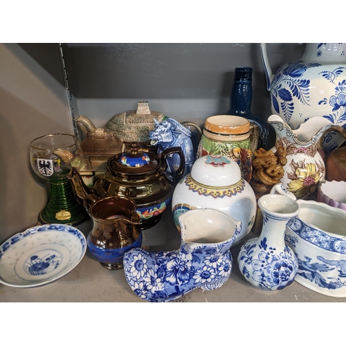 88 - A mixed lot to include a pair of Sitzendorf figurines, Doulton stoneware vase, teapots, Japanese Ima... 