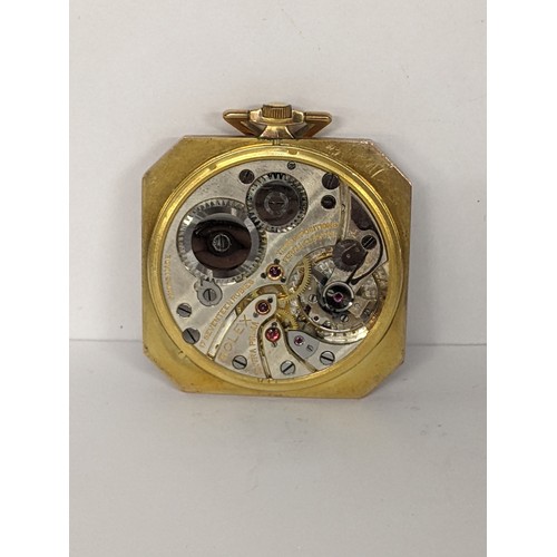 186 - A Rolex 9ct gold, open faced pocket watch having a silvered dial, signed Rolex, with blued hands, Ar... 