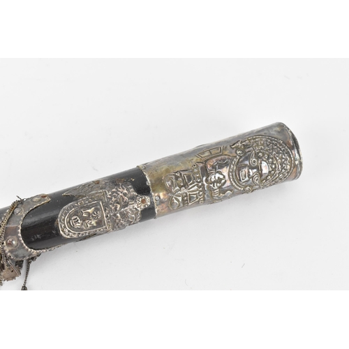 194 - A white metal mounted jambiya and sheath, probably Omani, together with a Peruvian white metal clad ... 