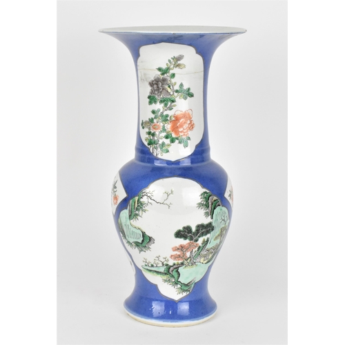 4 - A Chinese Qing dynasty famille verte yenyen vase, possibly Kangxi (1662-1722), with floral and natur... 