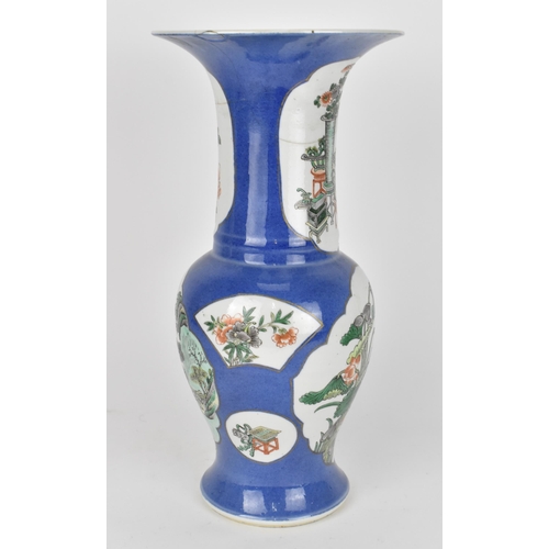 4 - A Chinese Qing dynasty famille verte yenyen vase, possibly Kangxi (1662-1722), with floral and natur... 