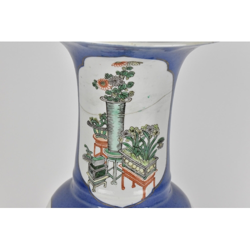 4 - A Chinese Qing dynasty famille verte yenyen vase, possibly Kangxi (1662-1722), with floral and natur... 