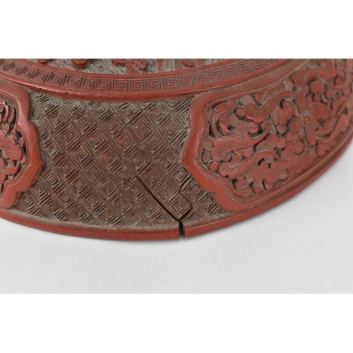 68 - A Chinese Qing dynasty red cinnabar lacquer 'chun' box and cover, 19th century, of circular form, th... 