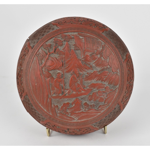 68 - A Chinese Qing dynasty red cinnabar lacquer 'chun' box and cover, 19th century, of circular form, th... 