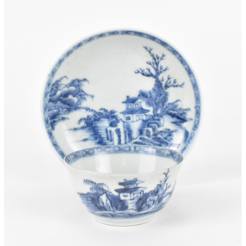 71 - A Chinese Nanking Cargo blue and white teacup and saucer, 18th century, the undersides with Christie... 