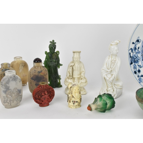 79 - A collection of Chinese snuff bottles and porcelain, comprising six reverse glass painted snuff bott... 