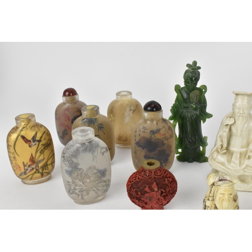 79 - A collection of Chinese snuff bottles and porcelain, comprising six reverse glass painted snuff bott... 