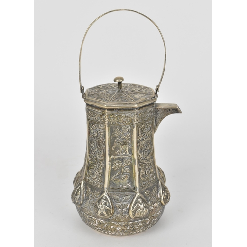 81 - An Indian colonial white metal hot water pot, possibly Swami, Madras, late 19th/early 20th century, ... 