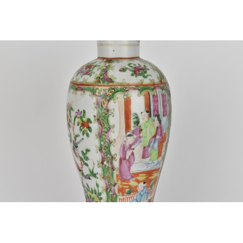 82 - A Chinese export famille rose porcelain vase, Canton, 19th century, of baluster form with alternatin... 