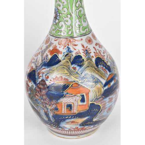 84 - A pair of 19th century Imari porcelain vases, of bottle vase shape with knopped necks, the top appli... 