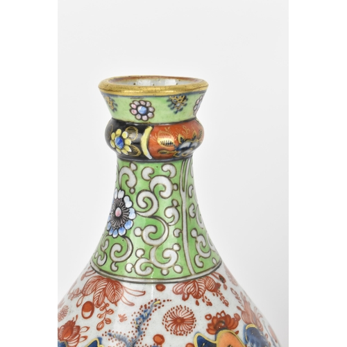 84 - A pair of 19th century Imari porcelain vases, of bottle vase shape with knopped necks, the top appli... 