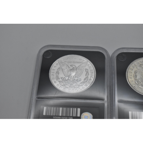 147 - United States of America - Genuine uncirculated Morgan silver dollar 1889 and 1921, in secure plasti... 