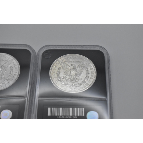 147 - United States of America - Genuine uncirculated Morgan silver dollar 1889 and 1921, in secure plasti... 