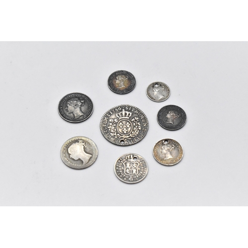 153 - Mixed silver coinage - a part 1874 Maundy set comprising 3d, 2d, 1d holed, and two other 1874 2d (on... 