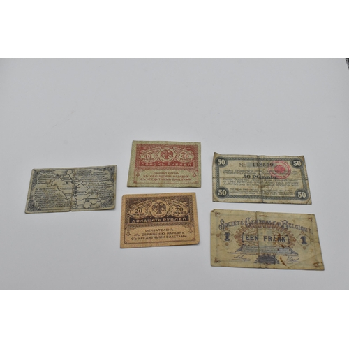 155 - A collection of 19th century and later banknotes to include a 1898 and 1910 Russian 100 Rubles depic... 