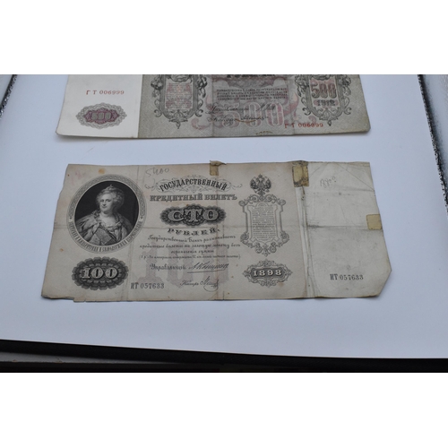 155 - A collection of 19th century and later banknotes to include a 1898 and 1910 Russian 100 Rubles depic... 