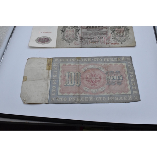 155 - A collection of 19th century and later banknotes to include a 1898 and 1910 Russian 100 Rubles depic... 