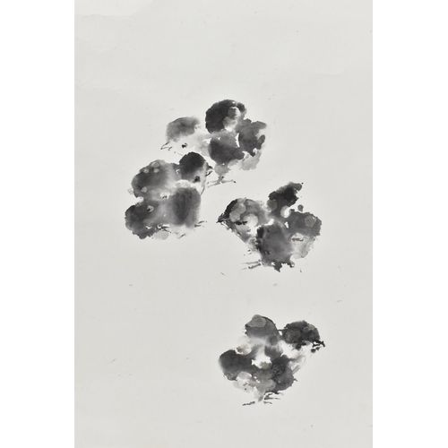 18 - A Chinese scroll black ink painting of chicks, with artist's red seal stamp signature bottom left an... 