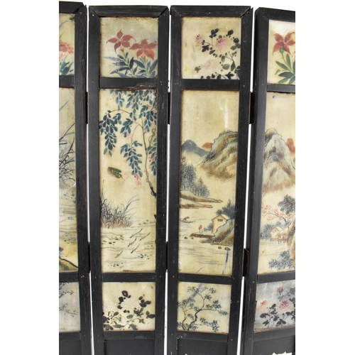 41A - A Chinese Qing Dynasty six-panel table screen, the stone panels with painted figures of women around... 