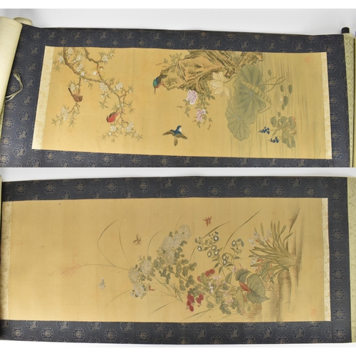 235 - Two 19th century or later Chinese hanging scroll paintings, each painted on silk, one depicting exot... 