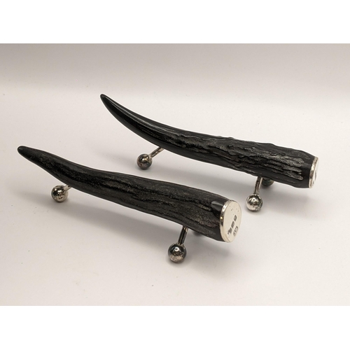 219 - A pair of late Victorian horn and silver mounted knife rests, hallmarked Sheffield 1898, makers mark... 