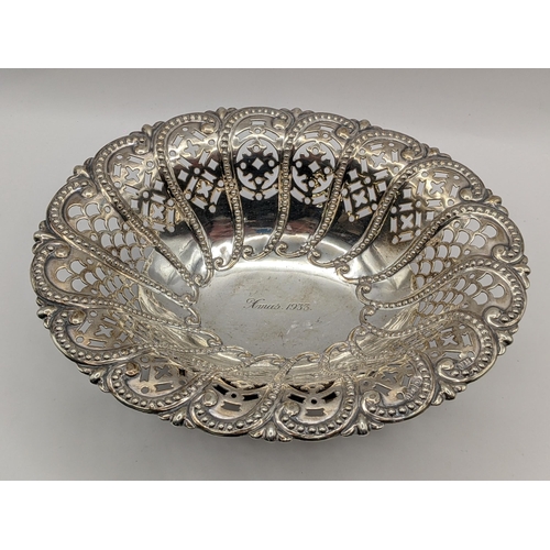 230 - An early 20th century silver pierced bon bon dish, with engraving 'Xmas 1933' hallmarked Sheffield 1... 