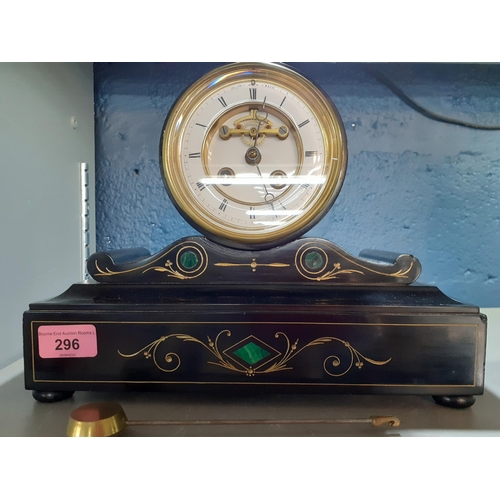 296 - A Victorian 8 day slate mantel clock with a visible Brocco escapement with pendulum
Location:9.1