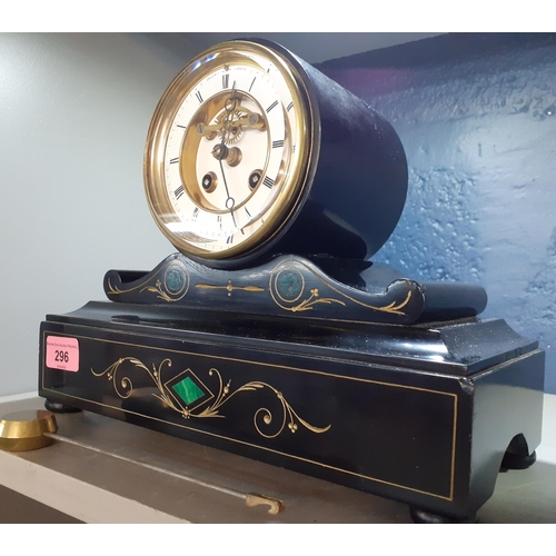 296 - A Victorian 8 day slate mantel clock with a visible Brocco escapement with pendulum
Location:9.1