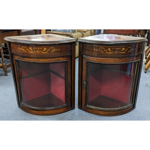 307 - A pair of late Victorian rosewood bow fronted wall hanging corner cabinets, 56cm h x 50cm w
Location... 