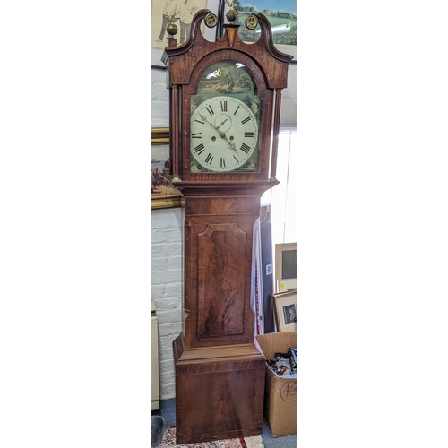 309 - A 19th Century inlaid mahogany long case clock with a painted dial and 8-day movement, Location:RWF