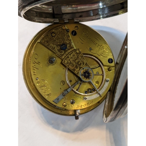 317 - An early 20th Century silver open faced pocket watch, with movement signed by John Park and hallmark... 