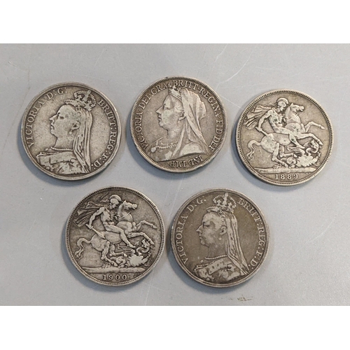 321 - Coins-A collection of Victorian crowns to include 1889, 1892, 1893 and 1900. Location:CAB4