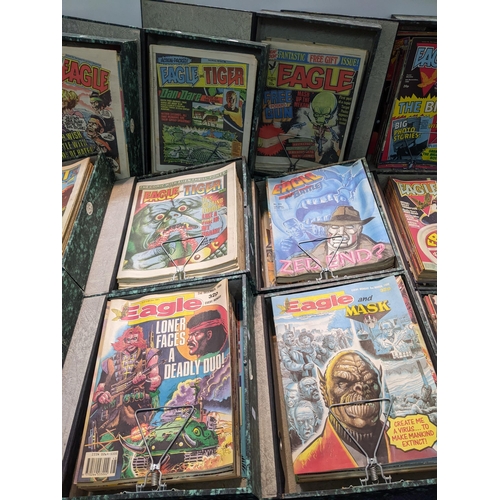 348 - A large collection of Eagle comics, dating from 1983-1992, contained in 12 box files. Location:LWB