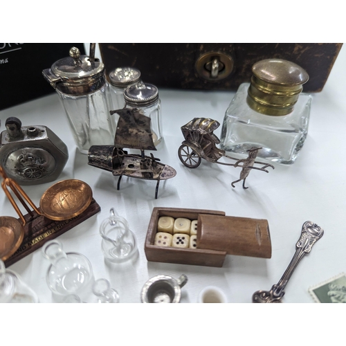 354 - Silver, silver plated items and collectables to include Trench art cigarette lighter, dressing table... 