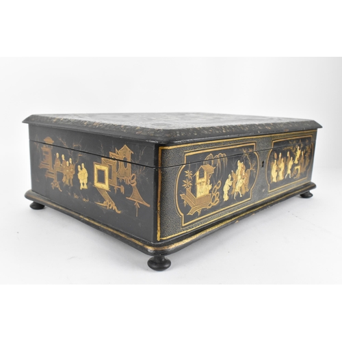 27 - A Chinese export black lacquer and mother-of-pearl inlaid jewellery casket, of rectangular form with... 