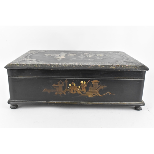 27 - A Chinese export black lacquer and mother-of-pearl inlaid jewellery casket, of rectangular form with... 