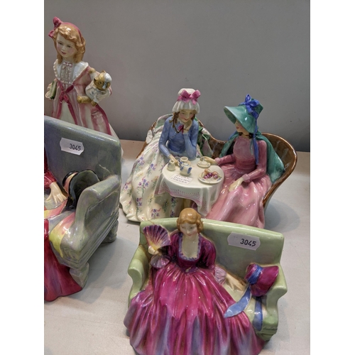 166 - Mixed porcelain figures to include Wedgwood, Dresden, Royal Doulton Afternoon tea, Royal Doulton Swe... 