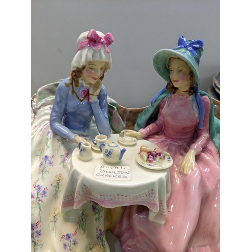 166 - Mixed porcelain figures to include Wedgwood, Dresden, Royal Doulton Afternoon tea, Royal Doulton Swe... 