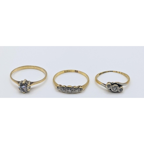 2 - Two 18ct gold rings set with diamonds, 3.3g, together with a yellow metal ring, 1.7g
Location:CAB1