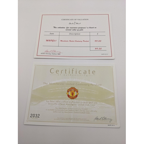 5 - A boxed 9ct gold Manchester United Centenary pendant, on a 9ct gold necklace, total weight 5.1g, wit... 