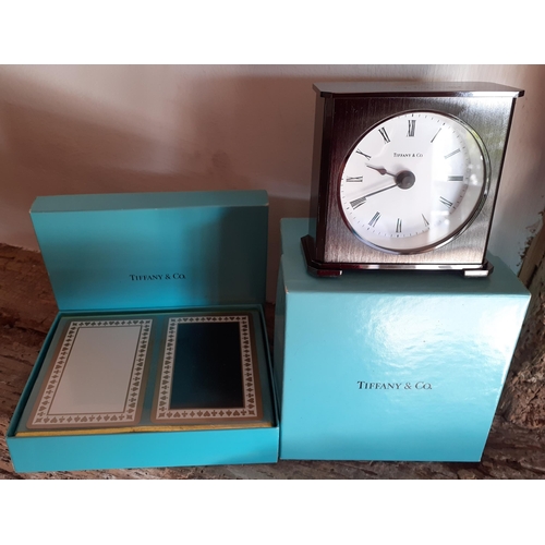 234 - Tiffany & Co-A small pewter coloured bedside clock with PGA European Tour inscription 'East Sussex N... 