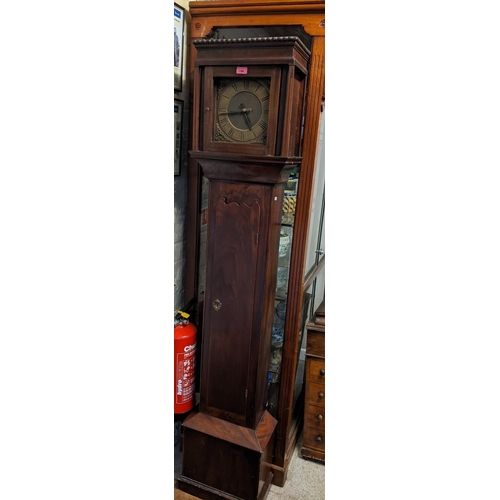 156 - P Bower Redlench - a Georgian mahogany cased long case small clock with square brass dial, the movem... 