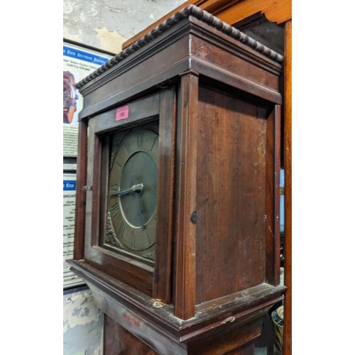 156 - P Bower Redlench - a Georgian mahogany cased long case small clock with square brass dial, the movem... 